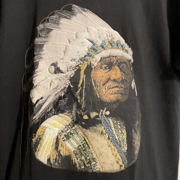 Screen Stars Best T Shirt Large Graphic Black Vintage American Indian Ch… - Picture 2 of 6